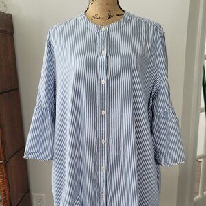 GAP Ladies Blue & White Striped Shirt Dress XXL- with Bell Sleeves